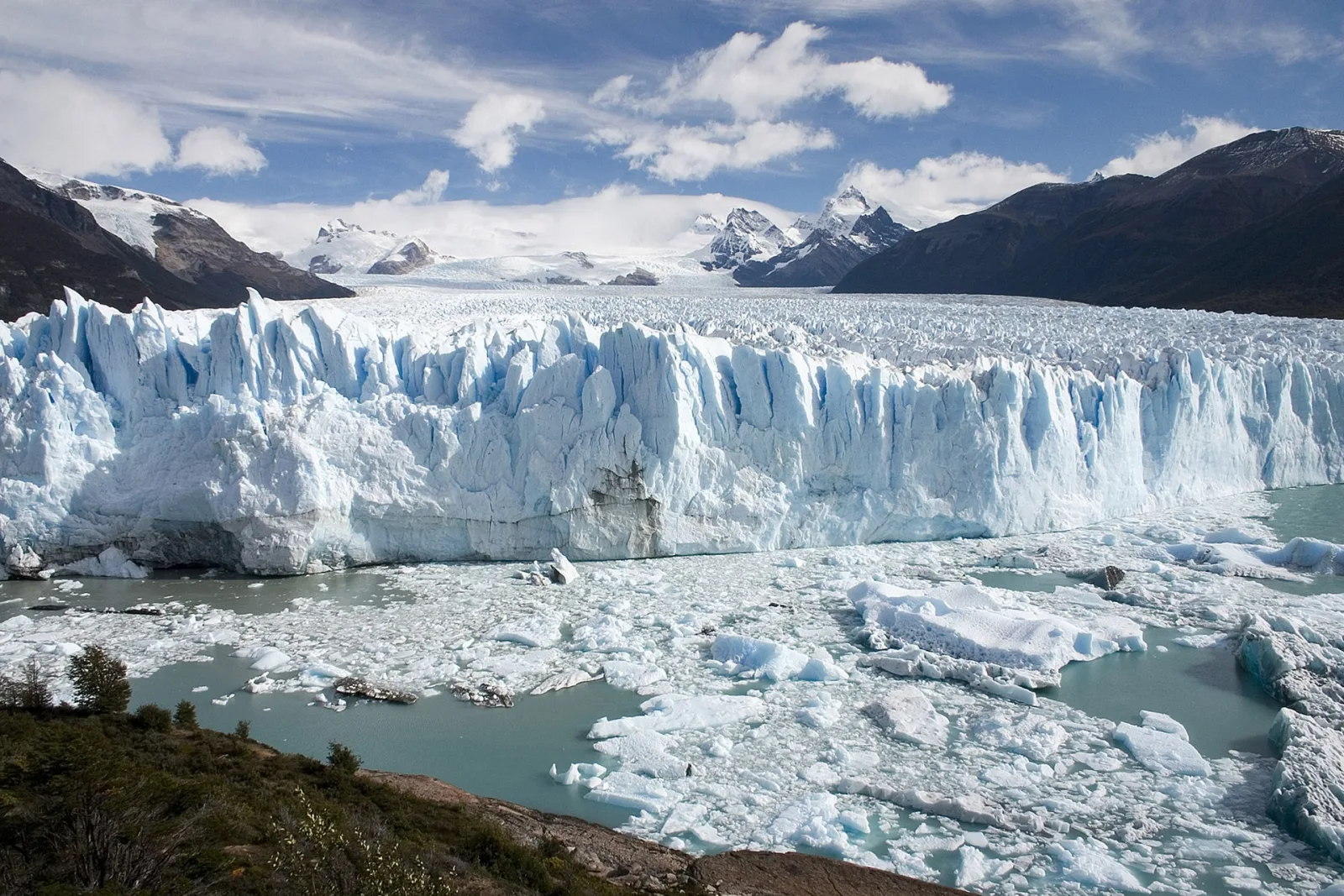 The blue ice wall of Perito Moreno Glacier above Lago Argentino